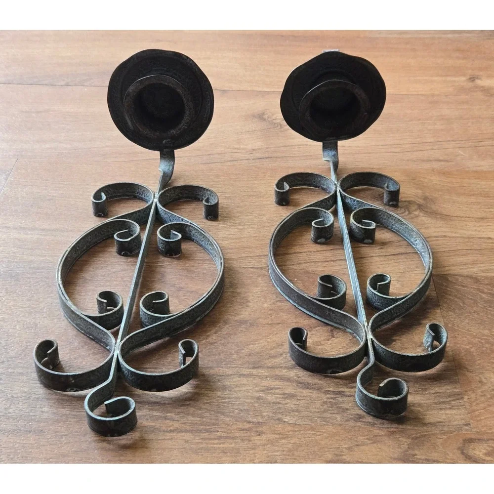 Vintage Wall Sconce‎ Candle Holders Set Scrollwork Rustic Bronze Metal Farmhouse